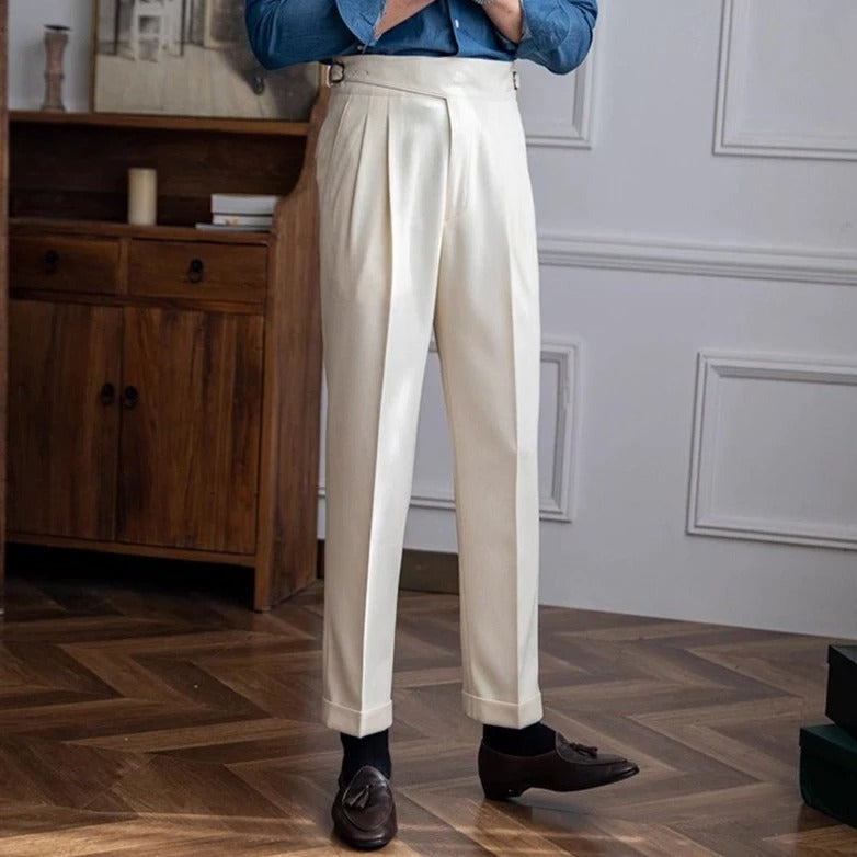 Fletcher | Men's Pleated Straight Leg High Waist Dress Trousers