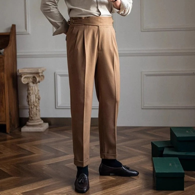 Fletcher | Men's Pleated Straight Leg High Waist Dress Trousers