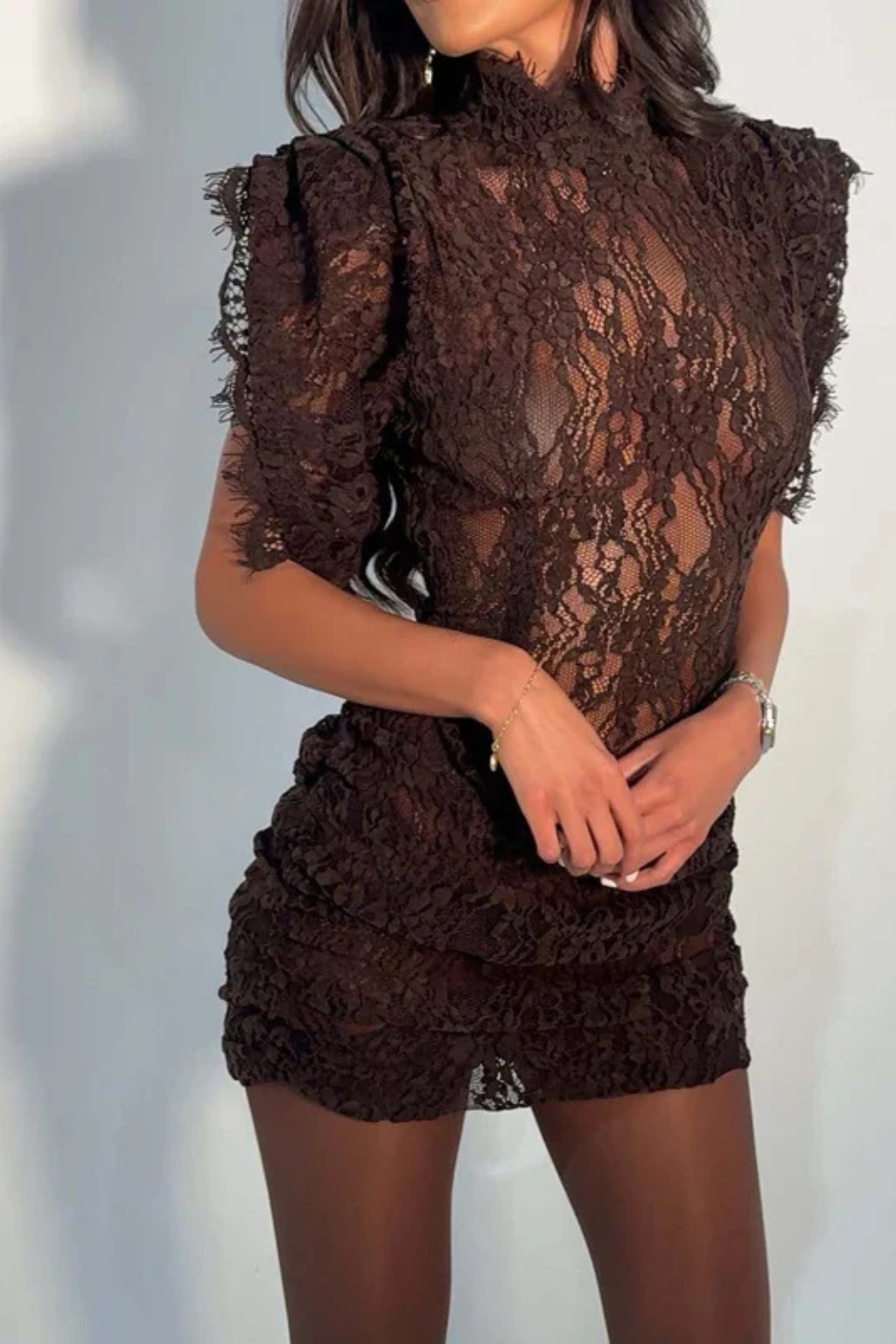 Fleur | Women's Mock Neck Sleeveless Ruffle Mini Dress