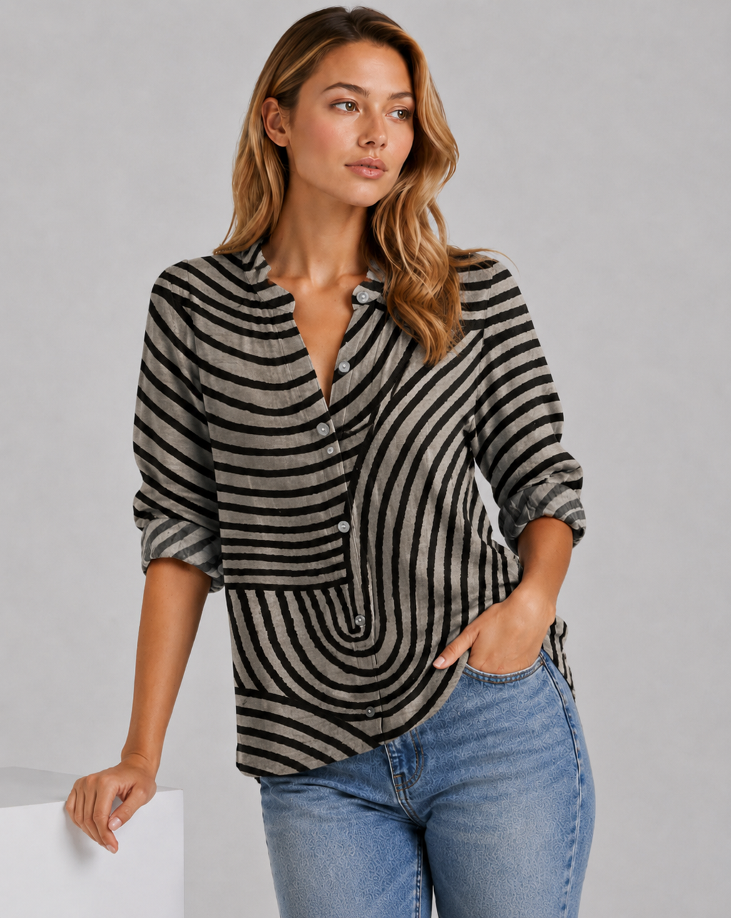 Frances | Women's V Neck Button Down Long Sleeve Shirt