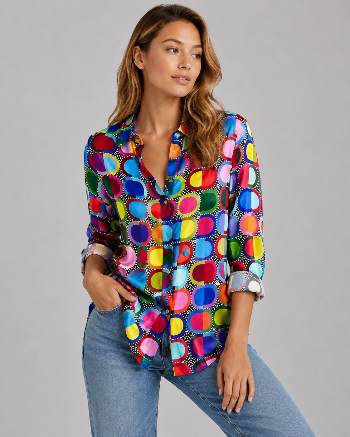 Frances | Women's V Neck Button Down Long Sleeve Shirt