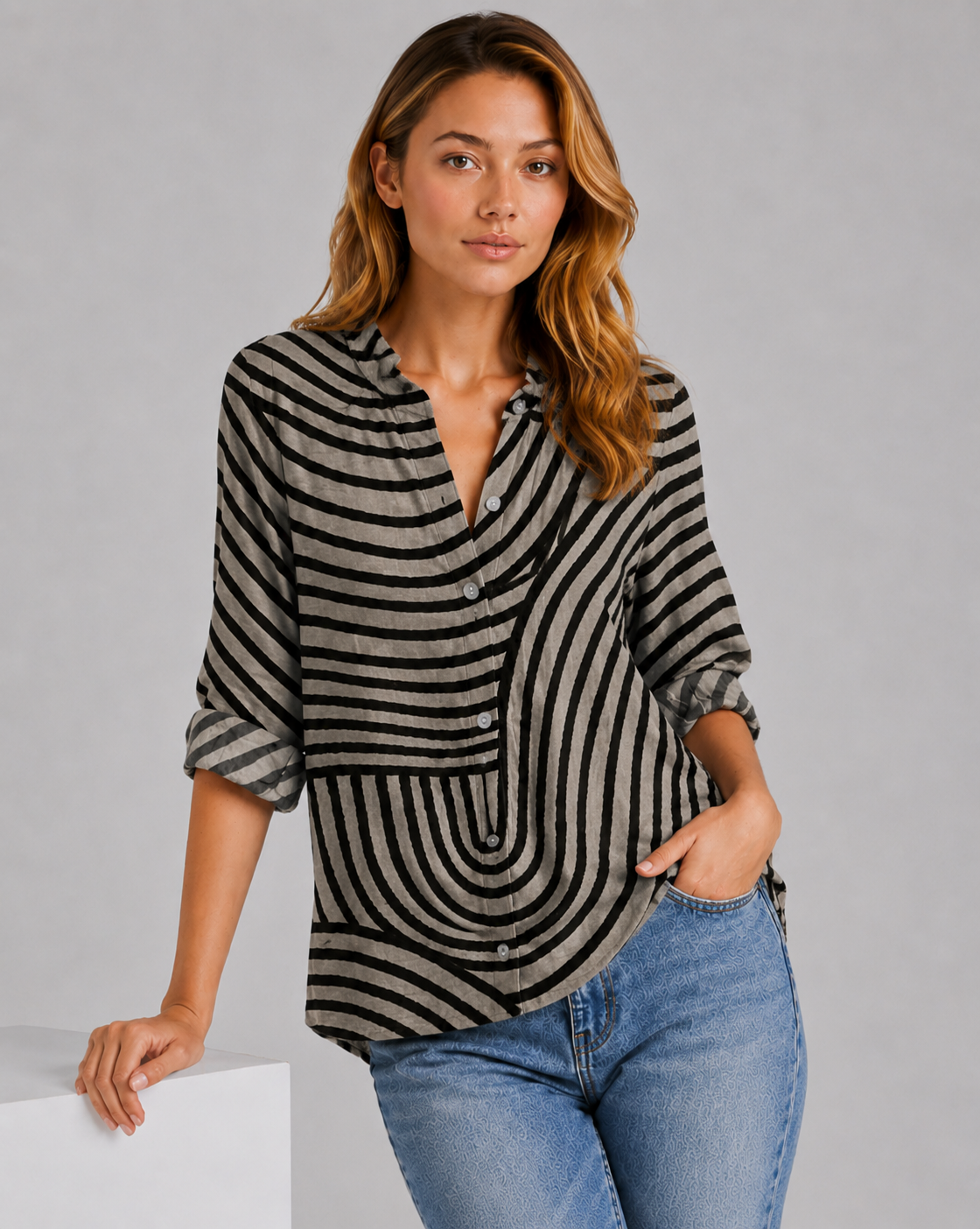 Frances | Women's V Neck Button Down Long Sleeve Shirt