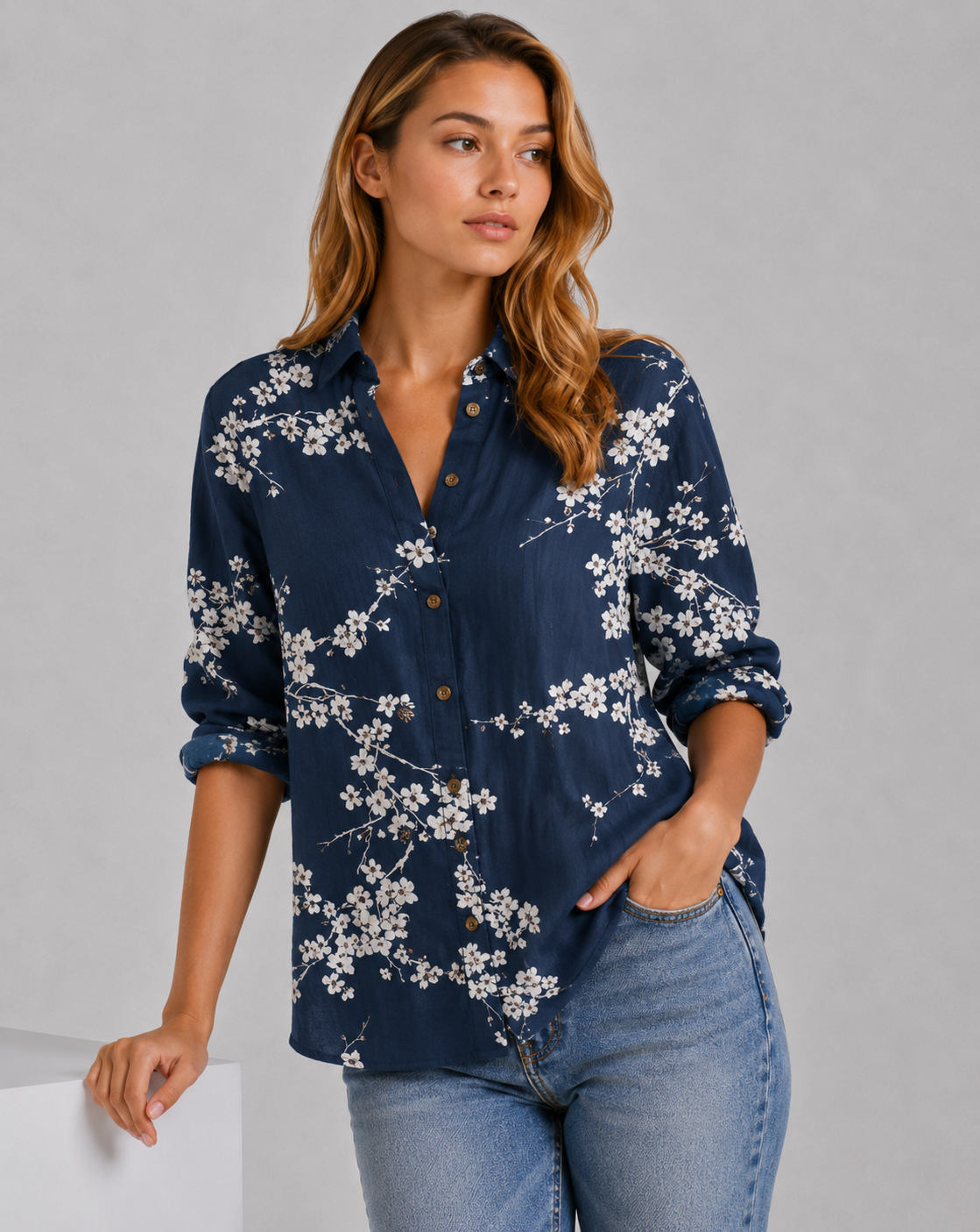 Frances | Women's V Neck Button Down Long Sleeve Shirt