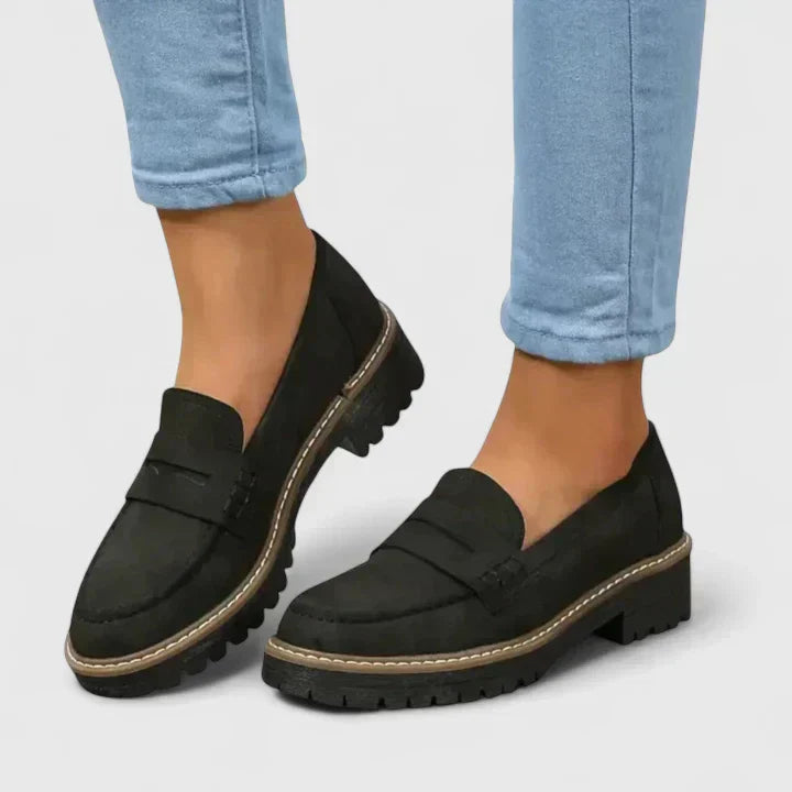 Francesca | Women's Round Toe Slip On Low Block Loafers