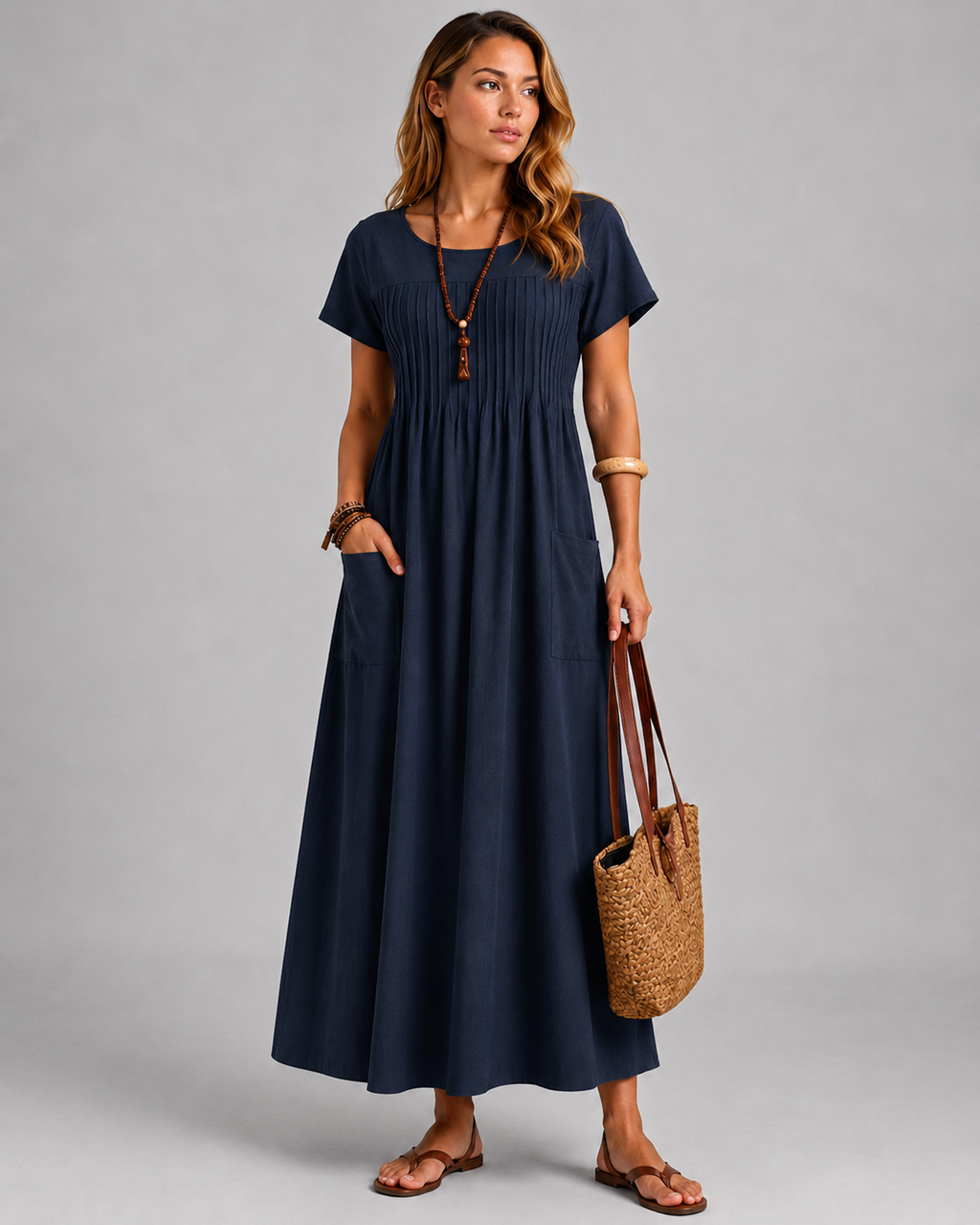 Gabriella | Women's Pocket Scoop Neck Dolman Sleeve Midi Dress