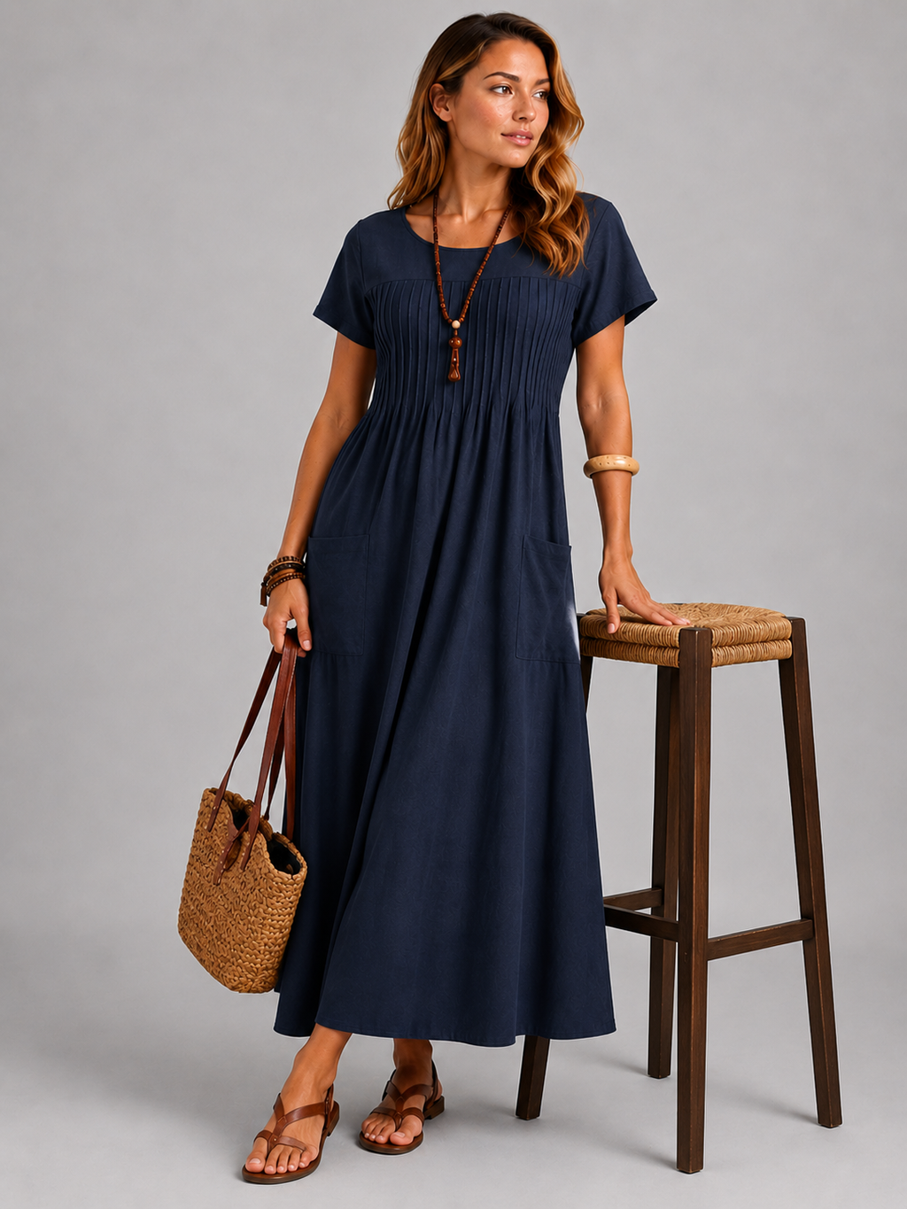 Gabriella | Women's Pocket Scoop Neck Dolman Sleeve Midi Dress