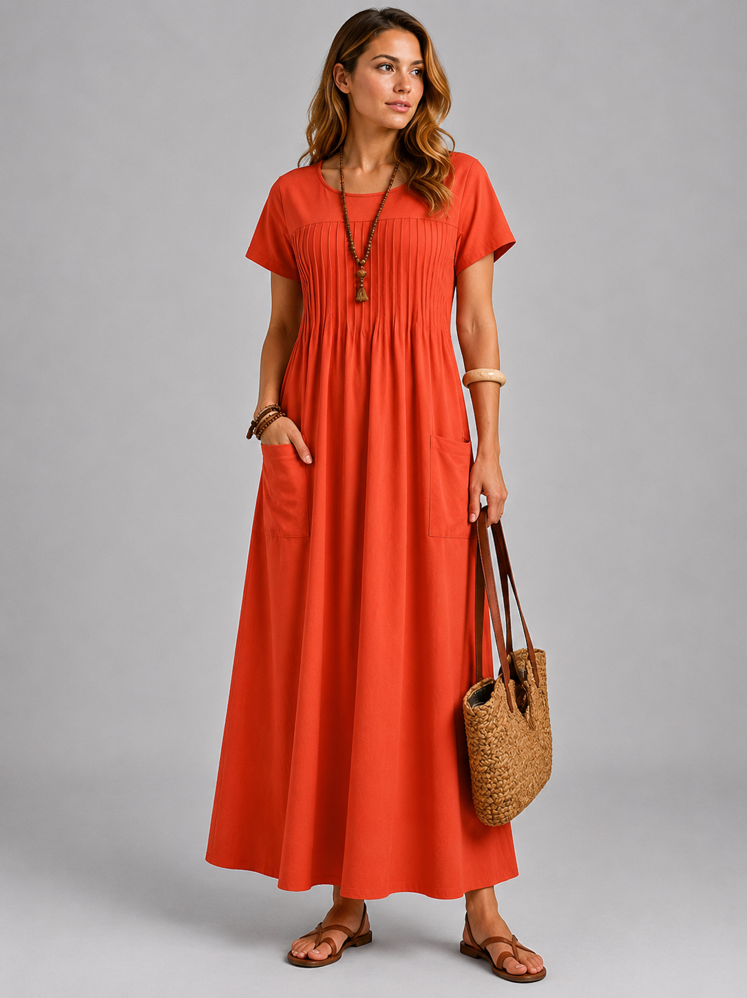 Gabriella | Women's Pocket Scoop Neck Dolman Sleeve Midi Dress