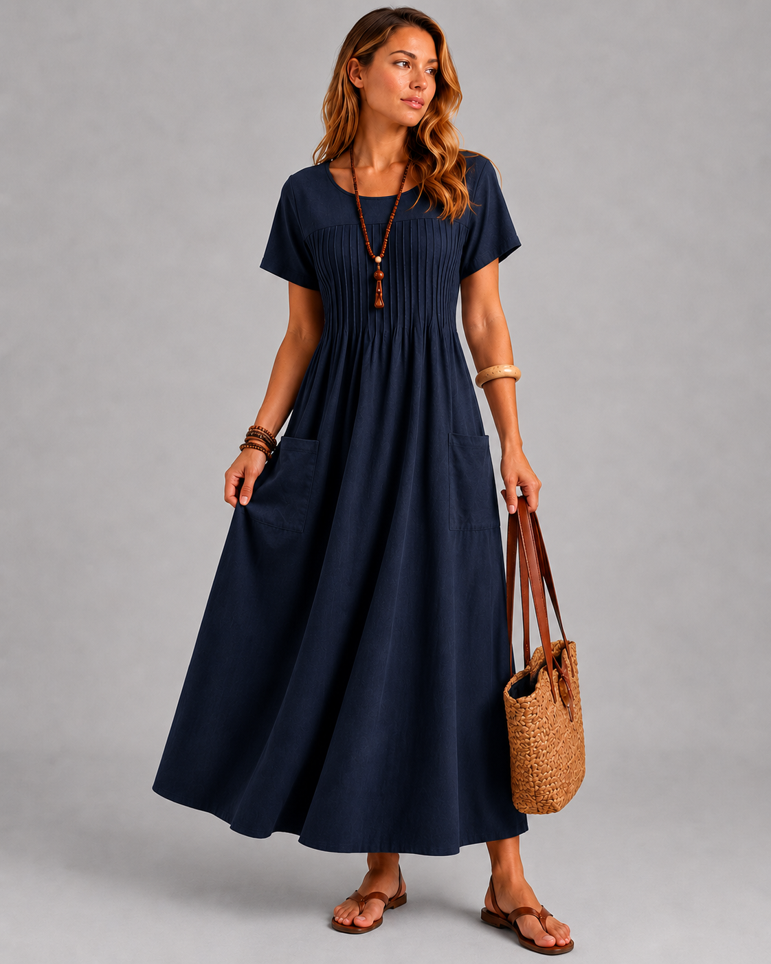 Gabriella | Women's Pocket Scoop Neck Dolman Sleeve Midi Dress