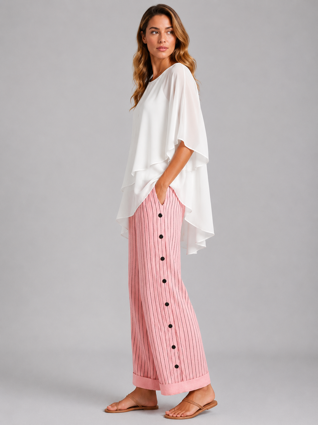 Gabrielle | Women's Side Button Striped Drawstring Trousers