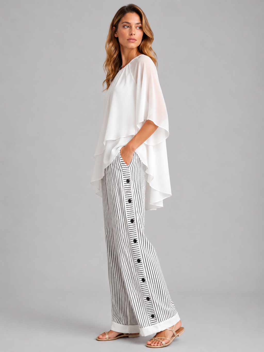 Gabrielle | Women's Side Button Striped Drawstring Trousers