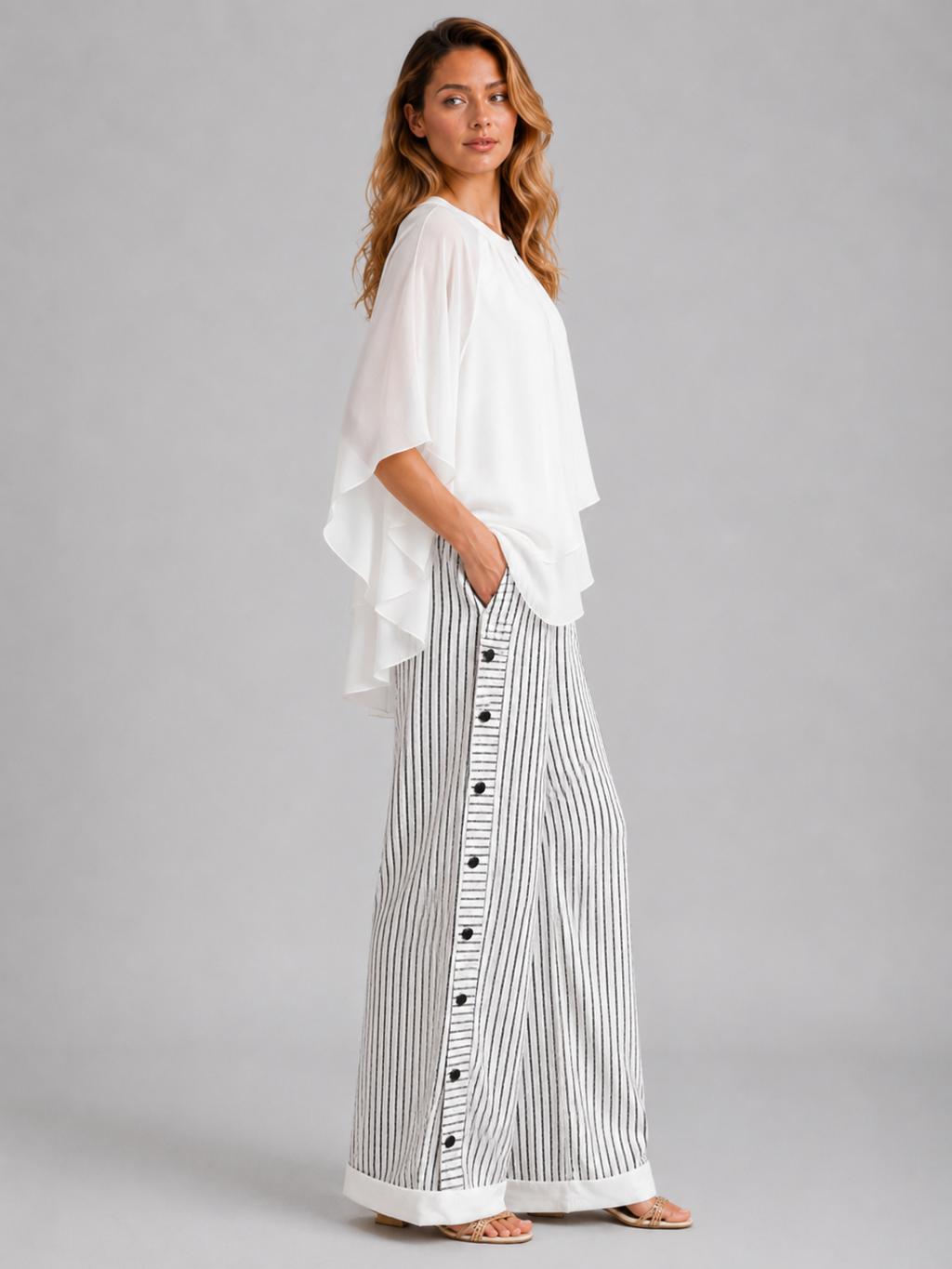 Gabrielle | Women's Side Button Striped Drawstring Trousers