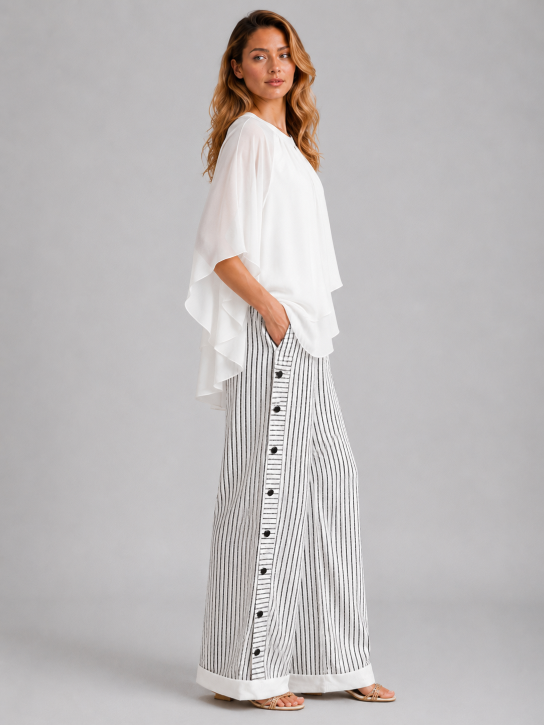 Gabrielle | Women's Side Button Striped Drawstring Trousers