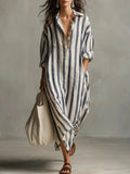 Georgia | Women's Collared Striped Long Sleeve Midi Dress
