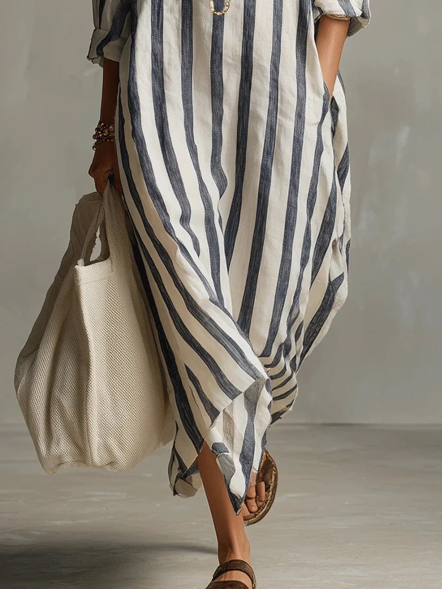 Georgia | Women's Collared Striped Long Sleeve Midi Dress
