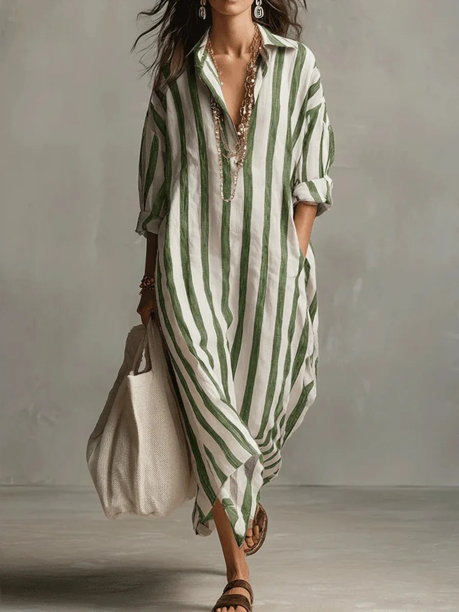 Georgia | Women's Collared Striped Long Sleeve Midi Dress