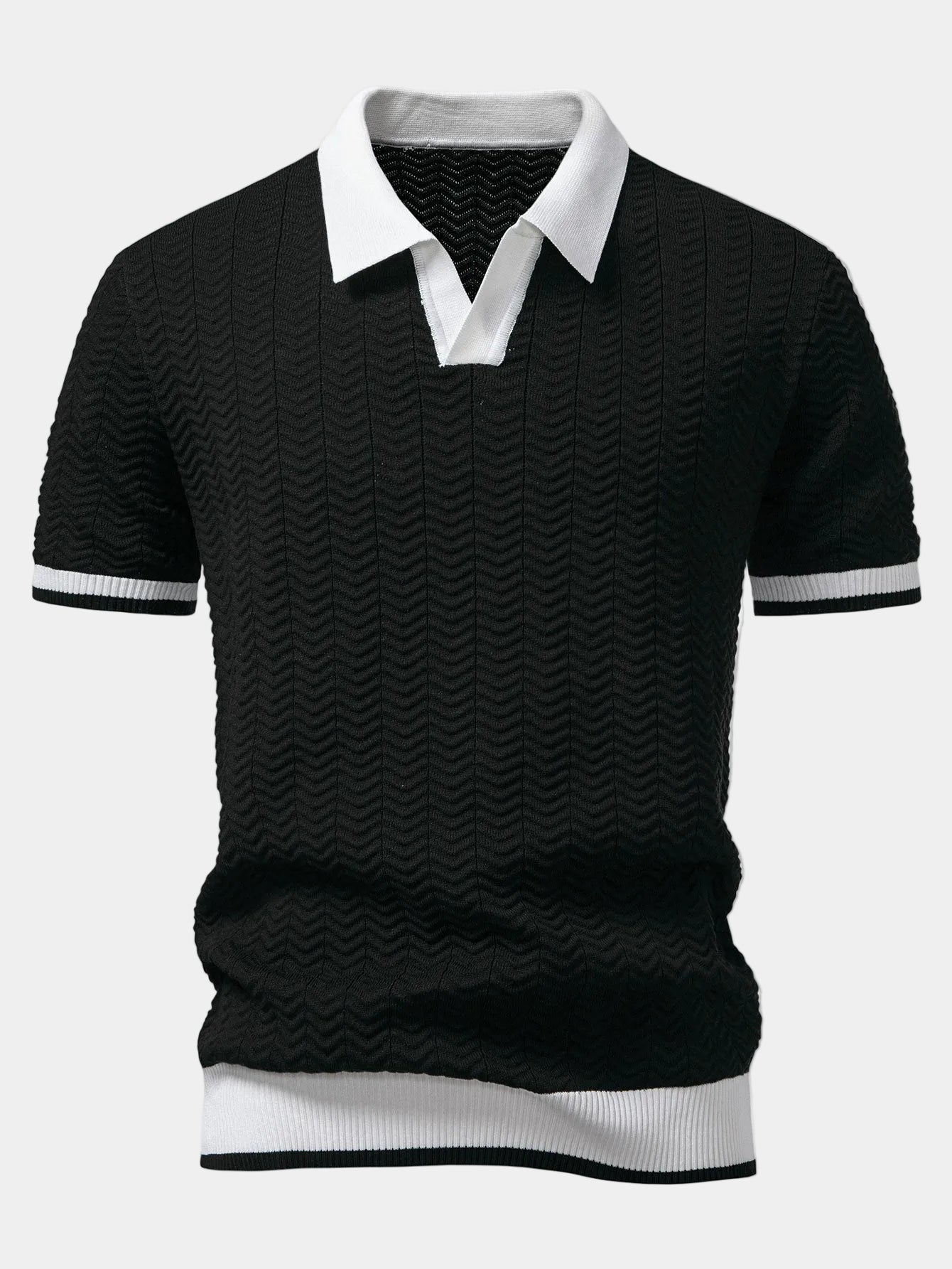 Griffin | Men's Textured Turn Down Collar Short Sleeve Polo Shirt