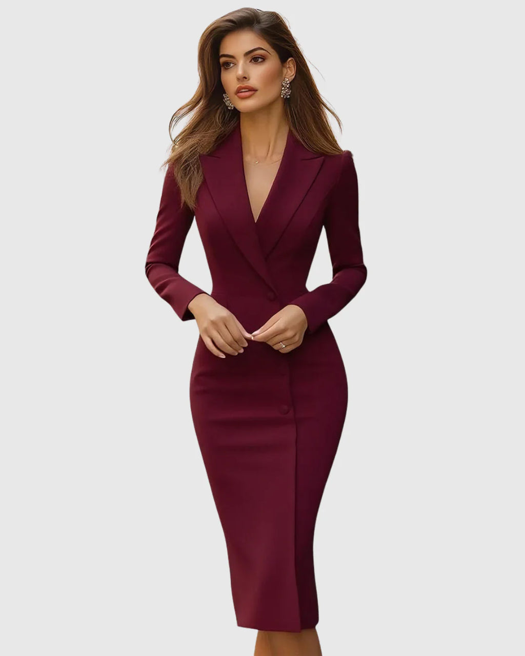 Harper | Women’s Long Sleeve Button Front Tailored Midi Dress