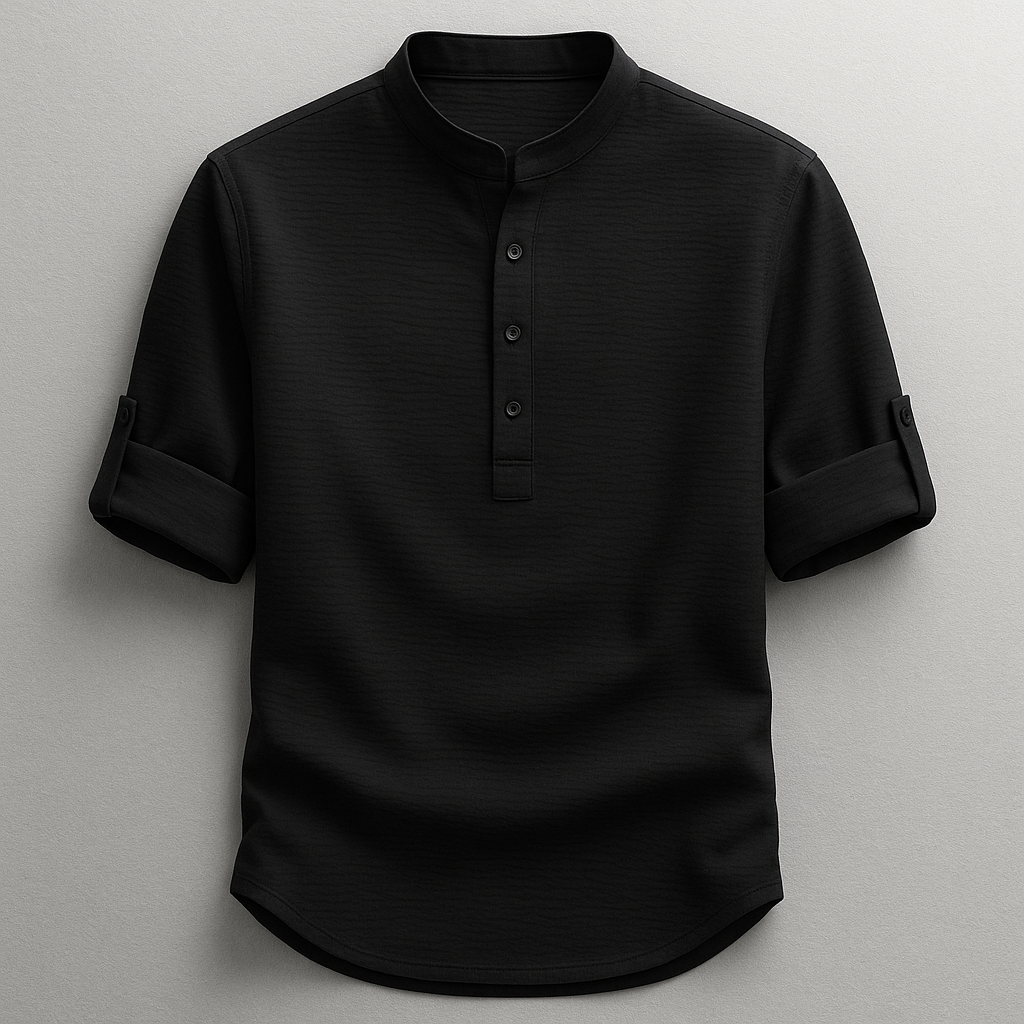 Harrison | Men's Button Front Mandarin Collar Rolled Sleeve Shirt