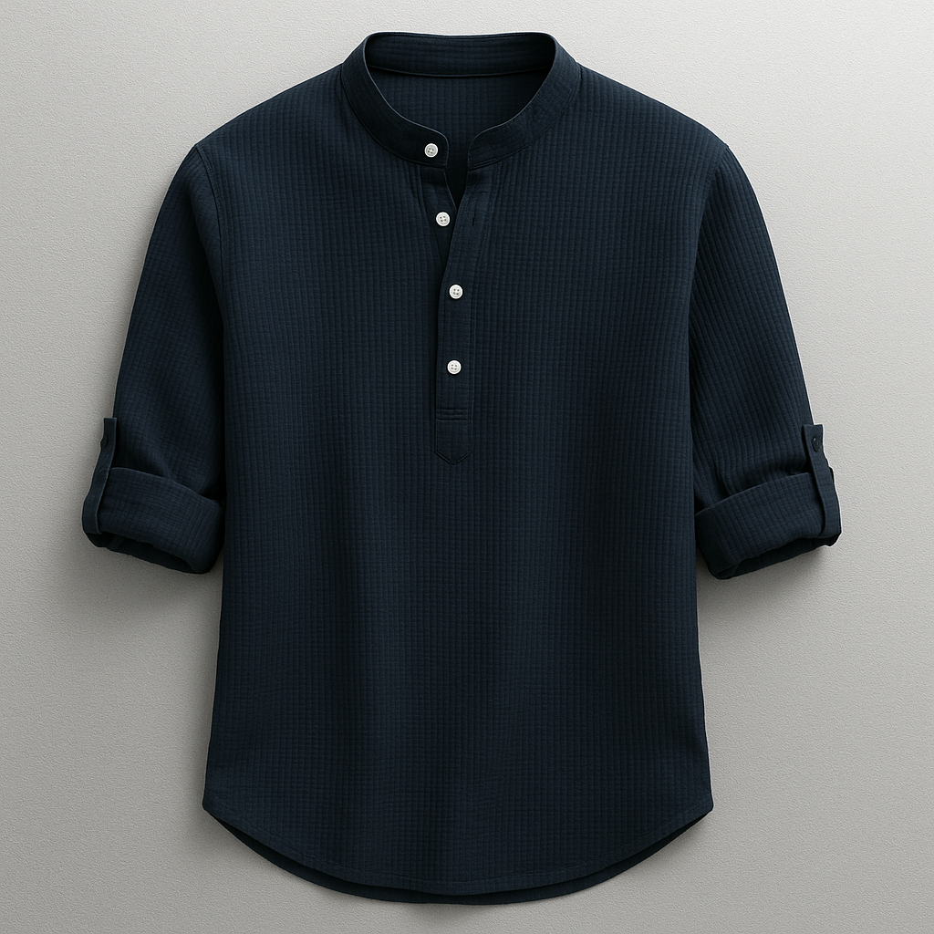 Harrison | Men's Button Front Mandarin Collar Rolled Sleeve Shirt