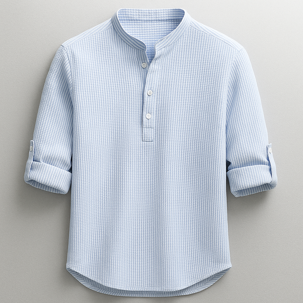 Harrison | Men's Button Front Mandarin Collar Rolled Sleeve Shirt
