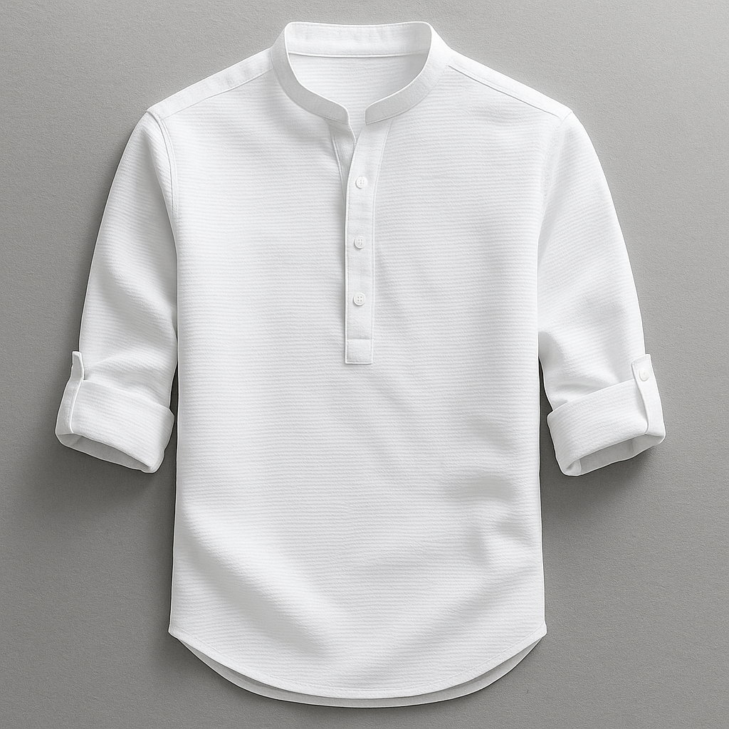 Harrison | Men's Button Front Mandarin Collar Rolled Sleeve Shirt