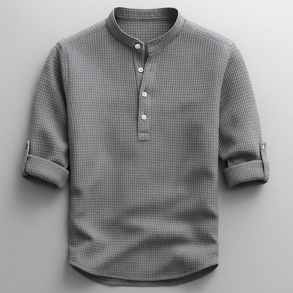 Harrison | Men's Button Front Mandarin Collar Rolled Sleeve Shirt