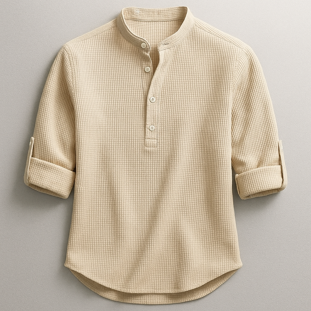 Harrison | Men's Button Front Mandarin Collar Rolled Sleeve Shirt
