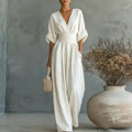Henrietta | Women's V-Neck High Waist Wide Leg Jumpsuit