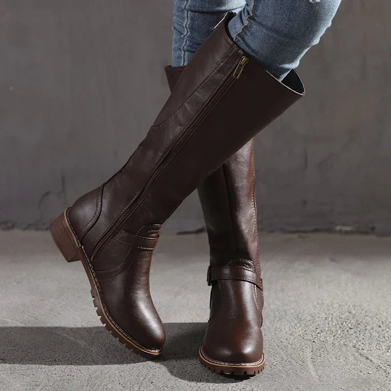 Keely | Women's Block Heel Side Zip Knee High Boots