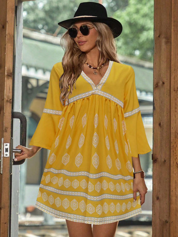 Holly | Women's Flowy V Neck Summer Boho Mini Dress