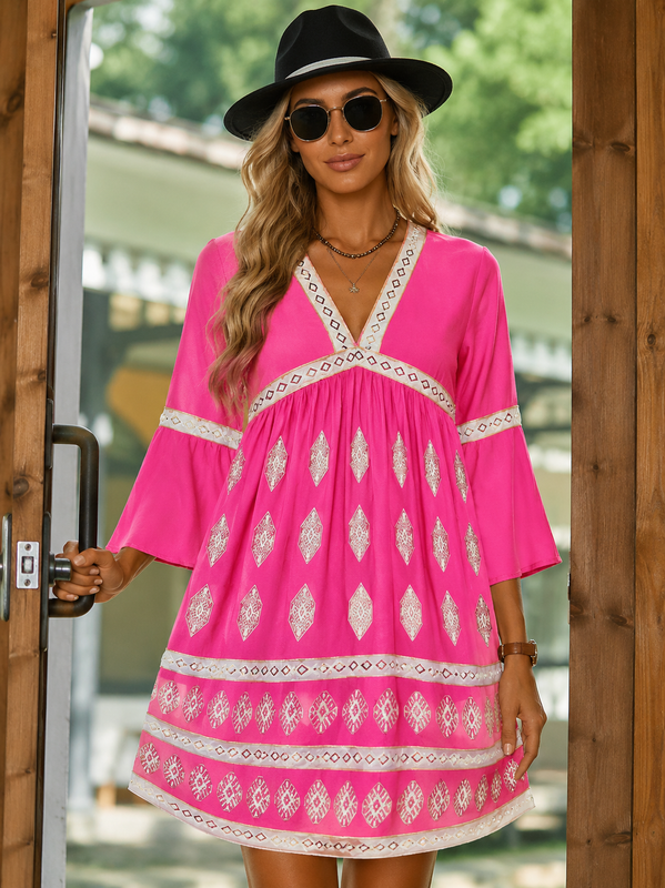 Holly | Women's Flowy V Neck Summer Boho Mini Dress
