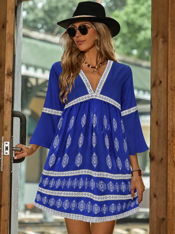 Holly | Women's Flowy V Neck Summer Boho Mini Dress