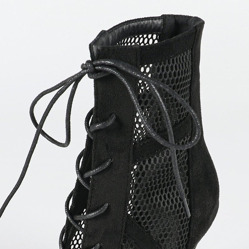 Ingrid | Women's Open Toe Mesh Cutout High Lace Up Dance Heels