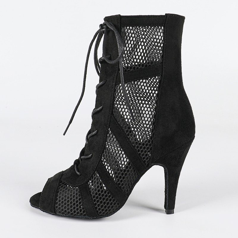 Ingrid | Women's Open Toe Mesh Cutout High Lace Up Dance Heels