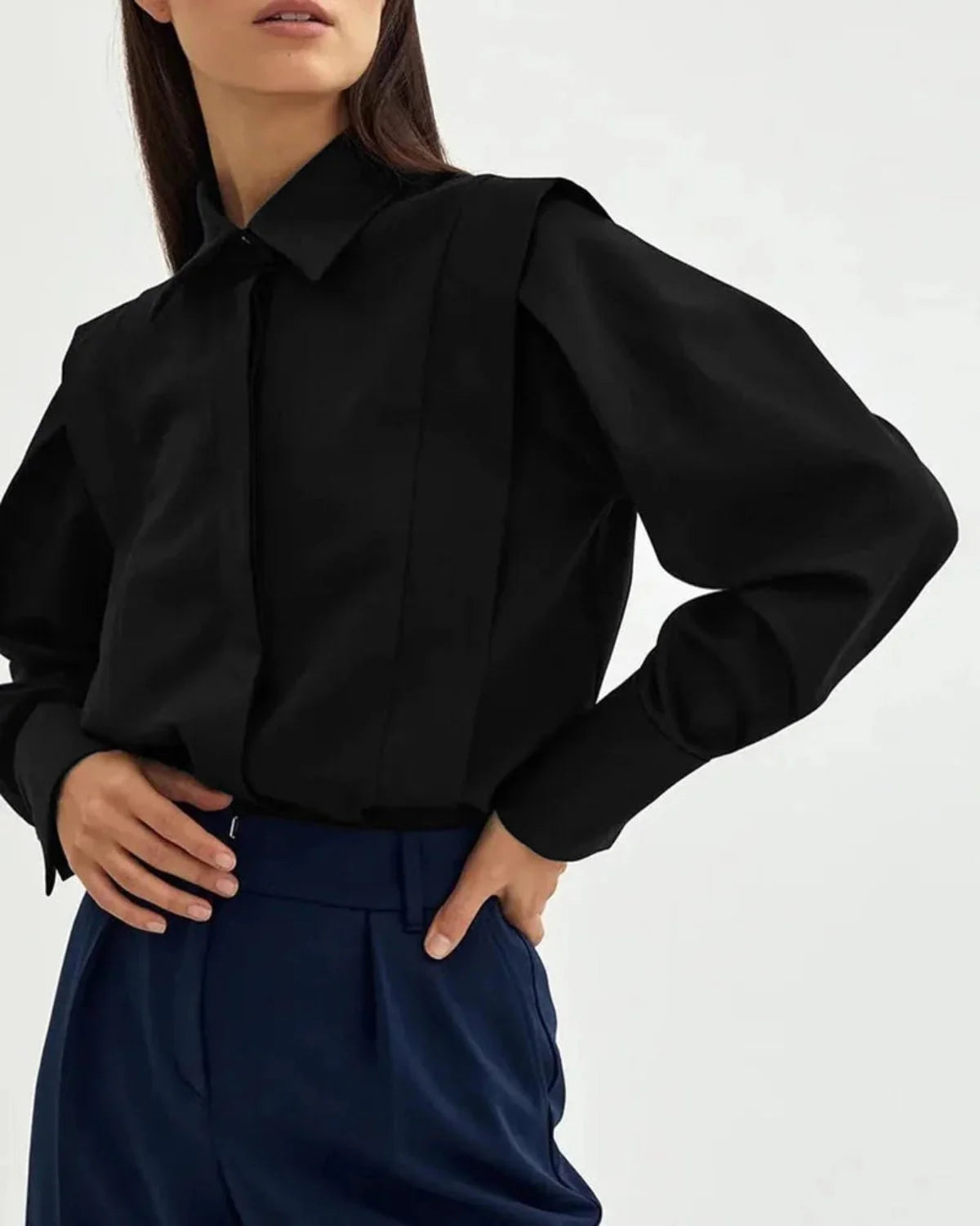 Janet | Women's Pointed Colllar Button Down Long Sleeve Shirt