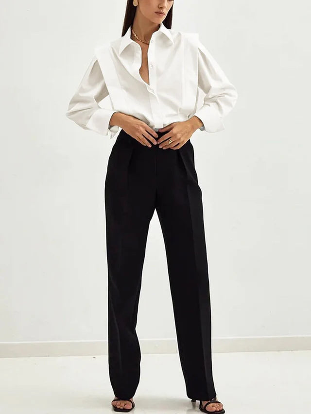 Janet | Women's Pointed Colllar Button Down Long Sleeve Shirt