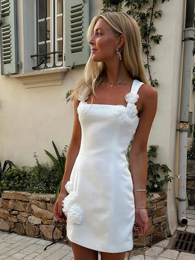 Janice | Women's Square Neck Floral Grad Party Mini Dress