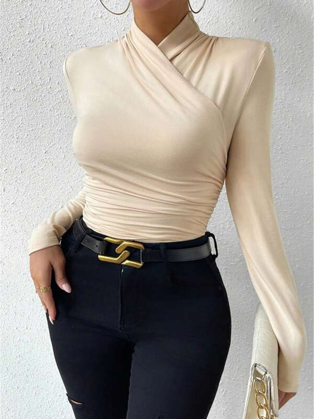 Jennifer | Women's Long Sleeve Draped Wrap Front Top