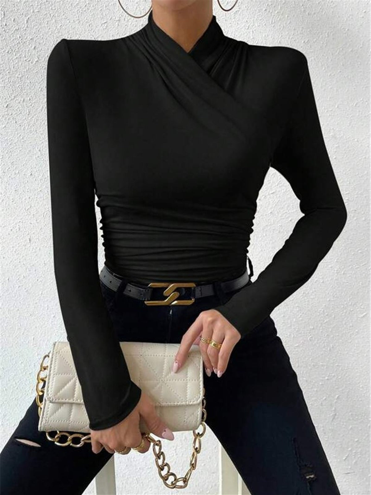 Jennifer | Women's Long Sleeve Draped Wrap Front Top