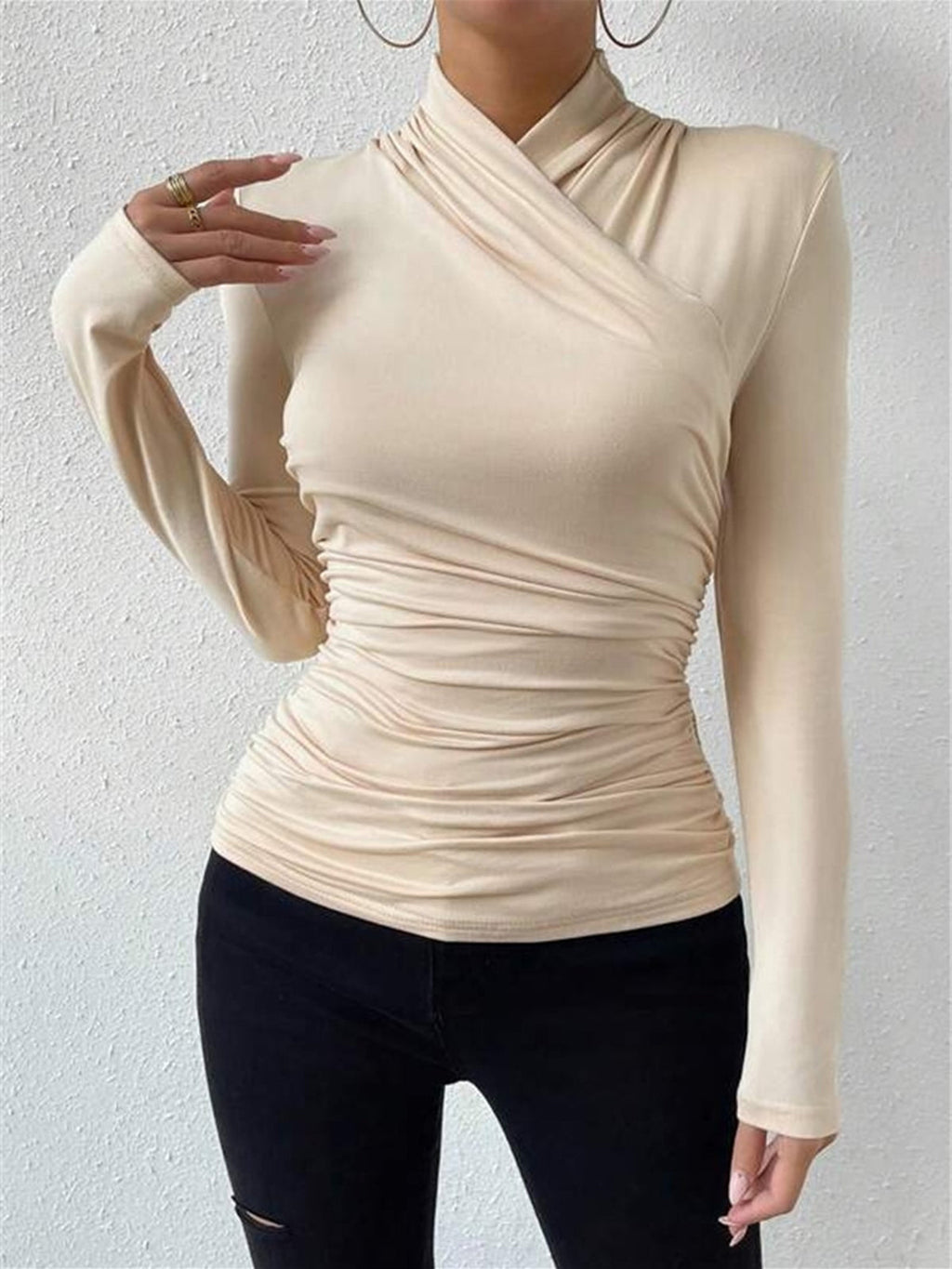 Jennifer | Women's Long Sleeve Draped Wrap Front Top
