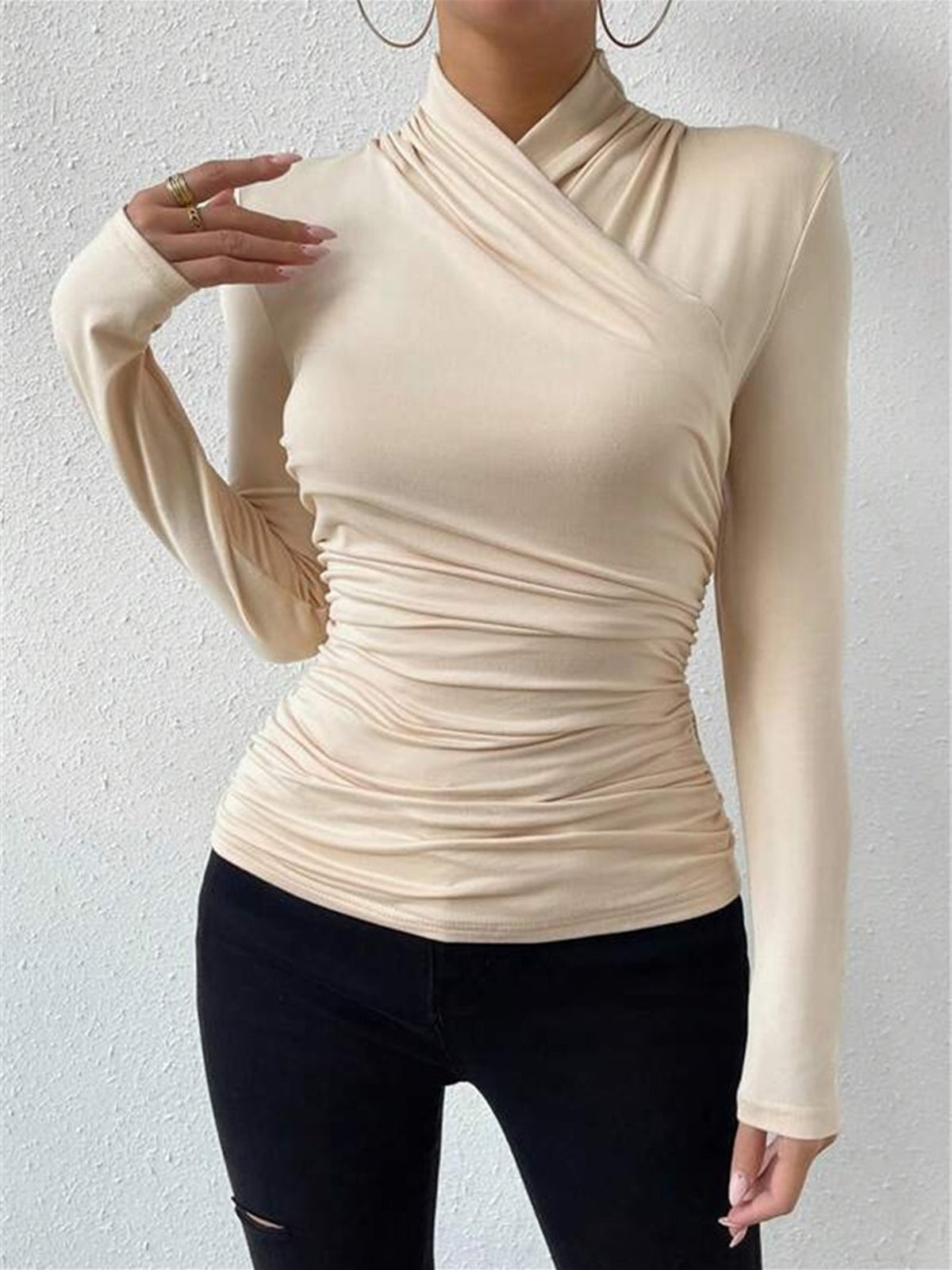 Jennifer | Women's Long Sleeve Draped Wrap Front Top