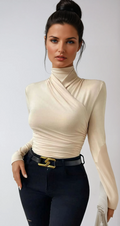 Jennifer | Women's Long Sleeve Draped Wrap Front Top