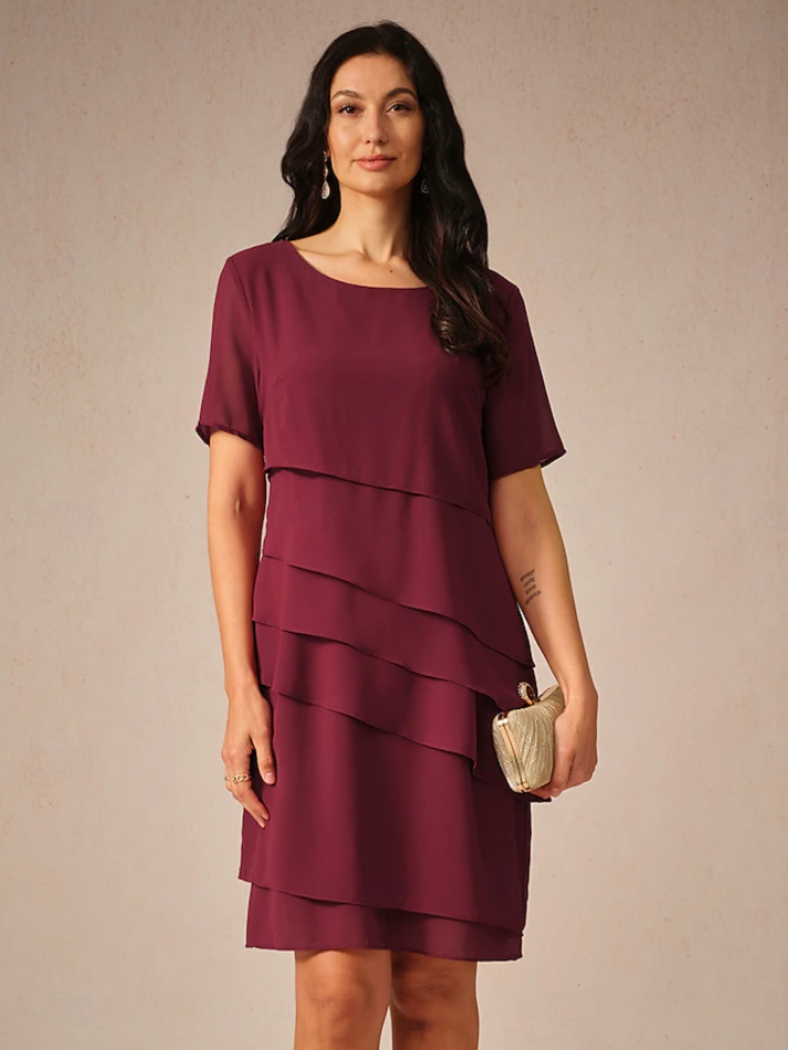 Jessica | Women's Layered Round Neck Wedding Guest Dress