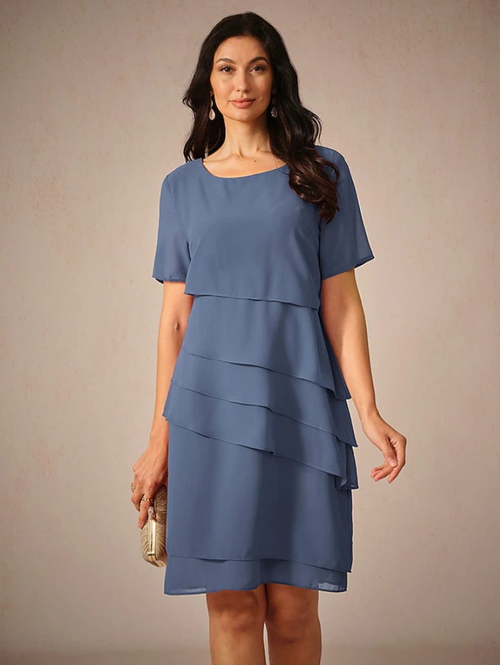 Jessica | Women's Layered Round Neck Wedding Guest Dress