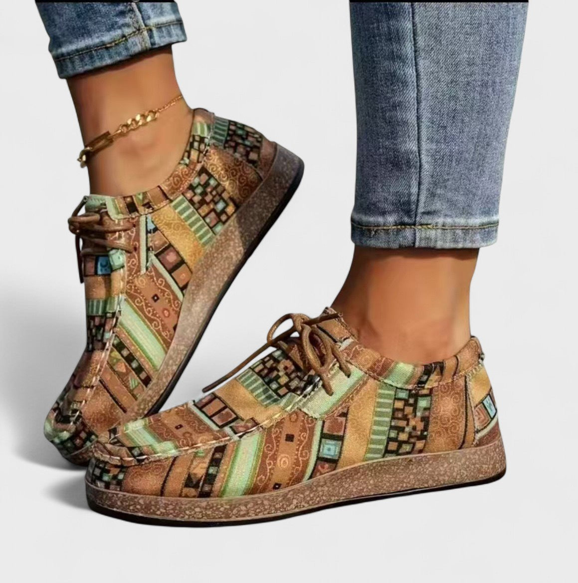 Joanna | Women's Geometric Blocks Patterned Round Toe Shoes