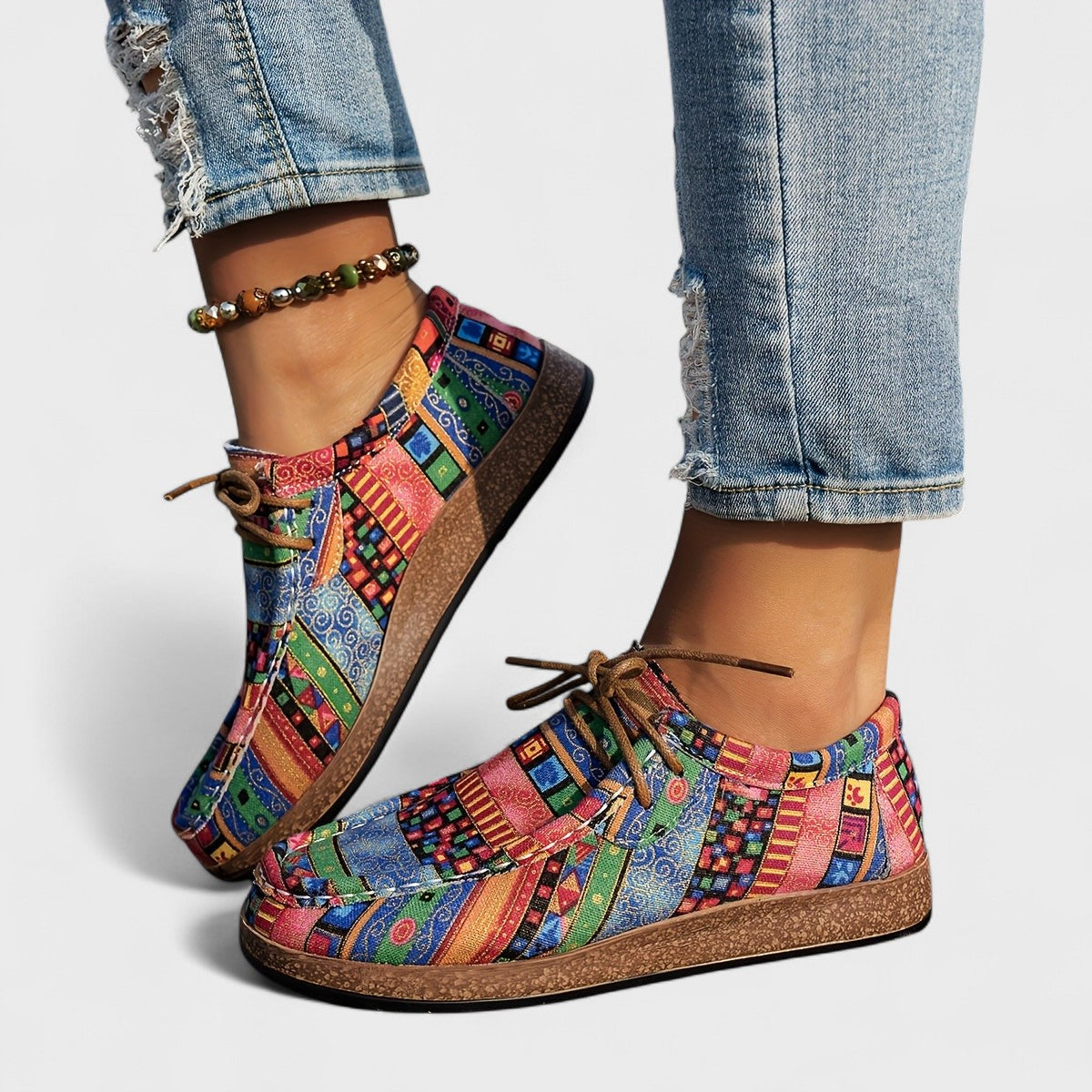 Joanna | Women's Geometric Blocks Patterned Round Toe Shoes