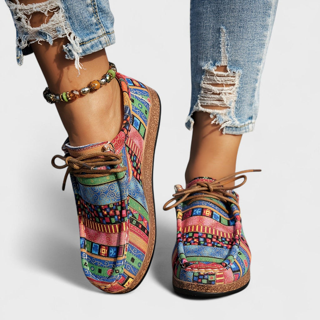 Joanna | Women's Geometric Blocks Patterned Round Toe Shoes