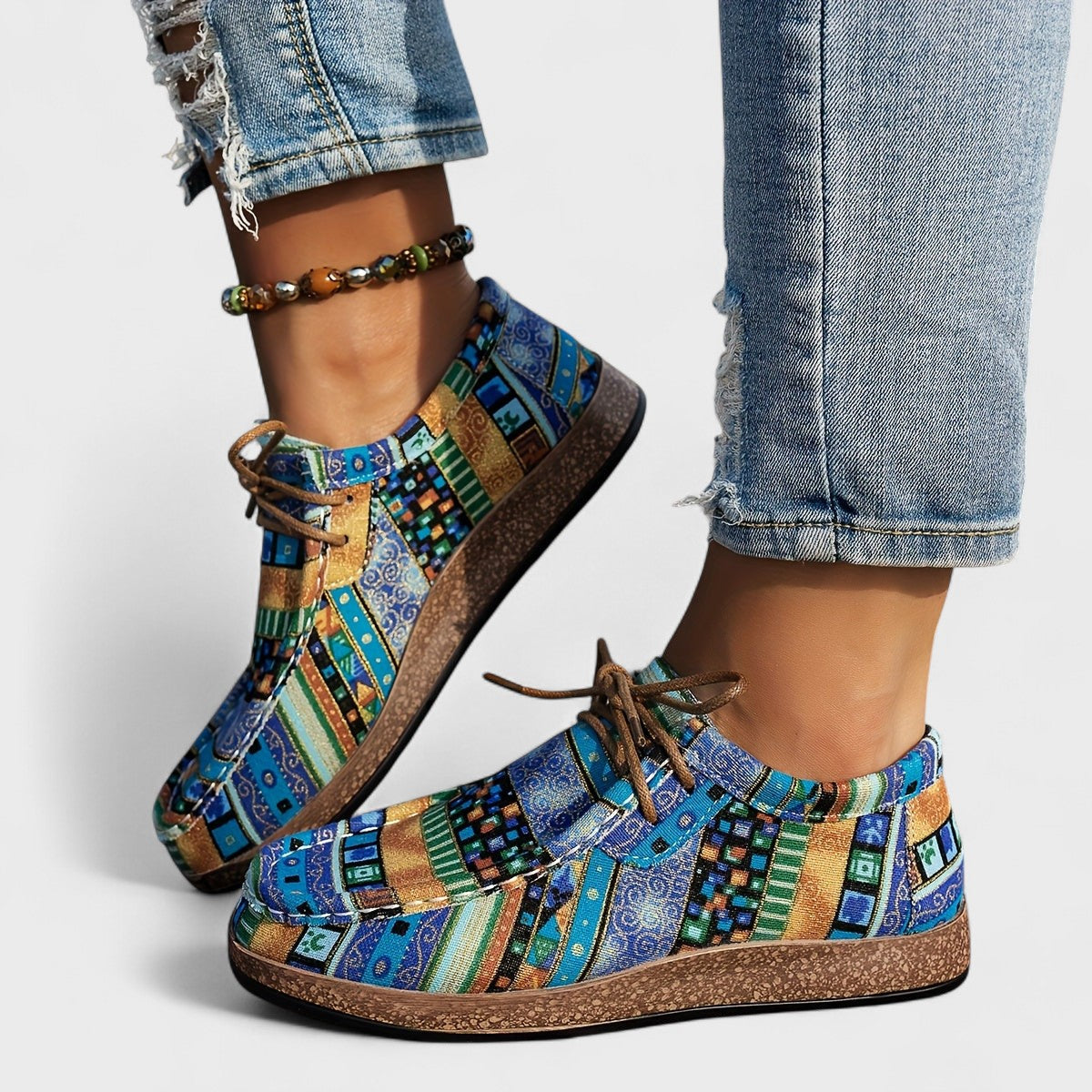 Joanna | Women's Geometric Blocks Patterned Round Toe Shoes