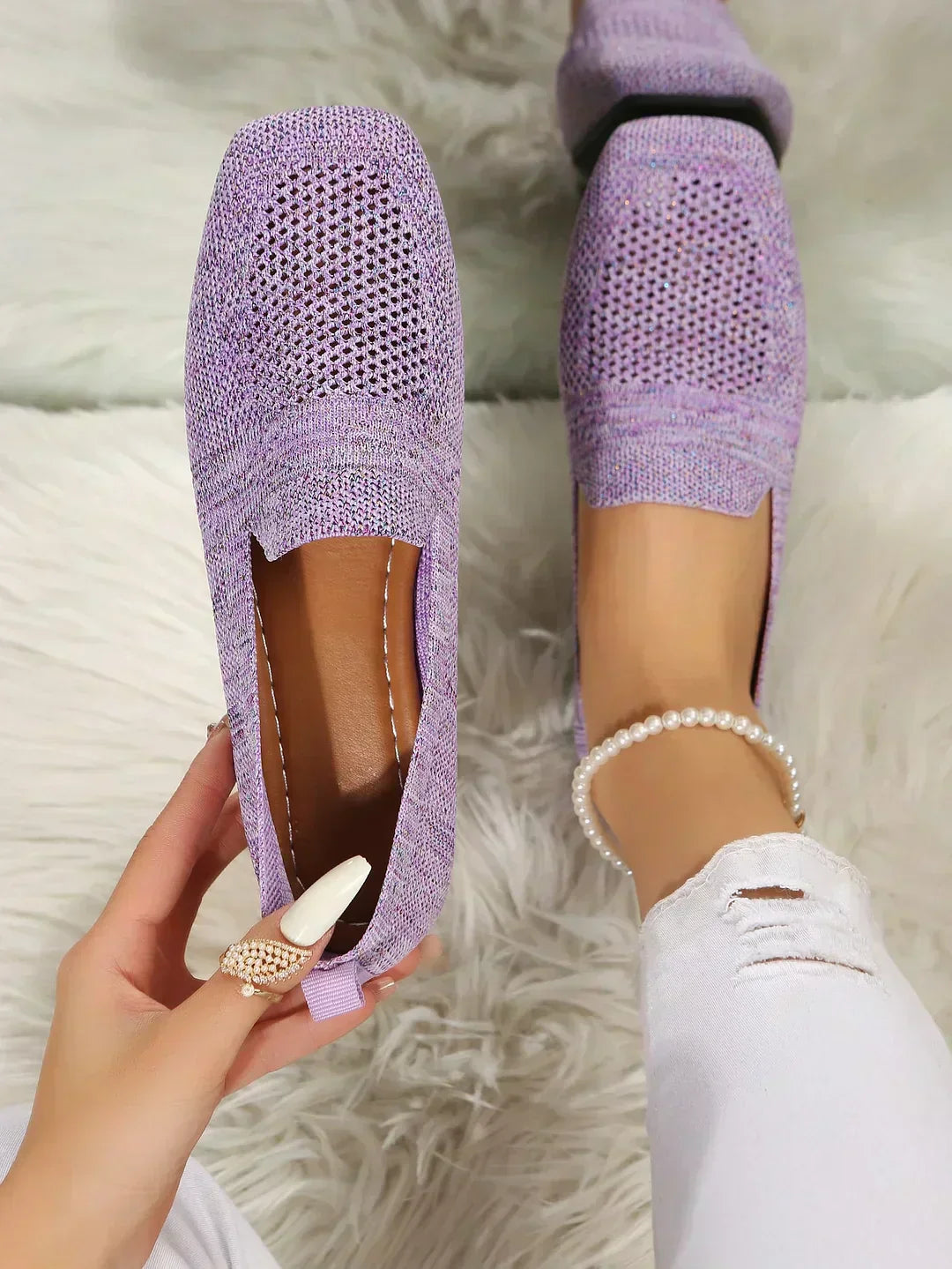 Joanne | Women's Square Toe Slip On Mesh Summer Shoes