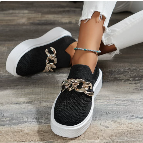 Jocelyn | Women's Round Toe Slip-On Chain Platform Shoes